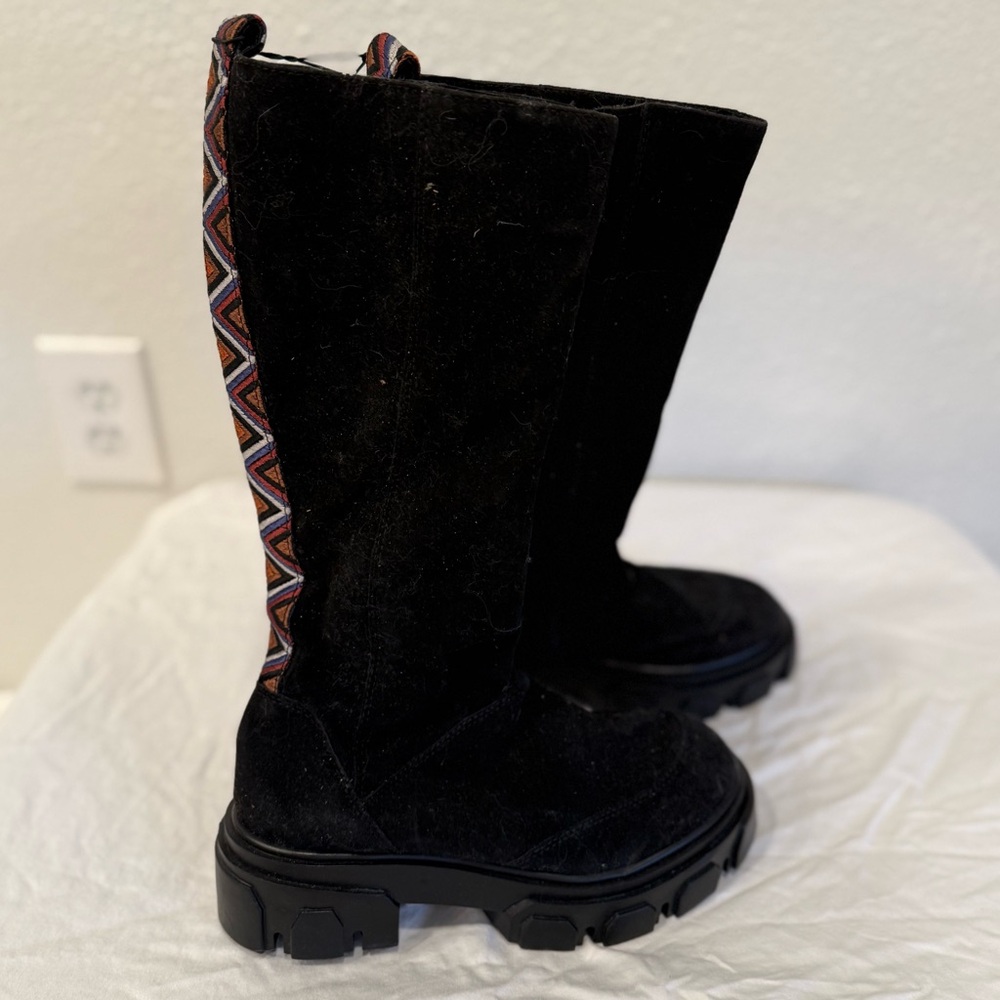FARM Rio Black Suede Boots with Colorful Trim
